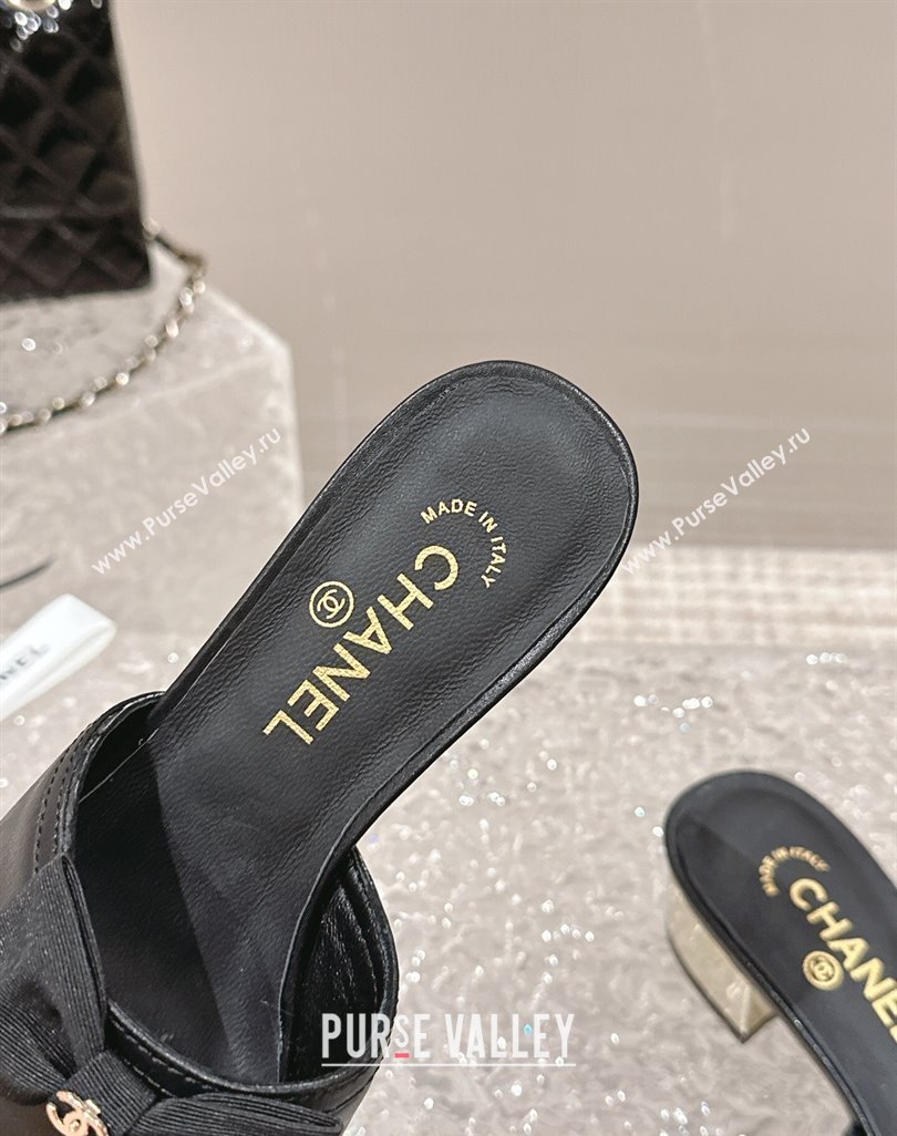 Chanel Lambskin Grosgrain Heel Mules with Bow G45691 Black 2024 (modeng-24040128)