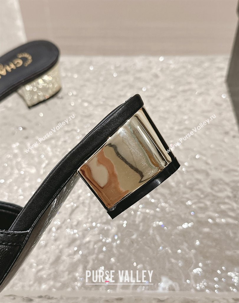 Chanel Lambskin Grosgrain Heel Mules with Bow G45691 Black 2024 (modeng-24040128)