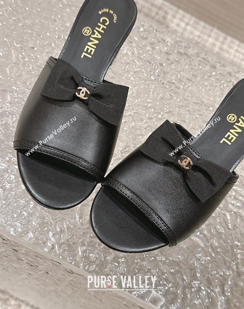 Chanel Lambskin Grosgrain Heel Mules with Bow G45691 Black 2024 (modeng-24040128)