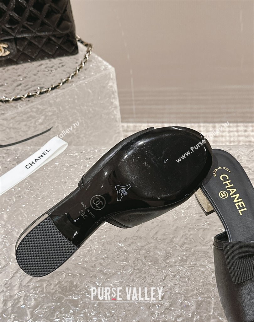 Chanel Lambskin Grosgrain Heel Mules with Bow G45691 Black 2024 (modeng-24040128)