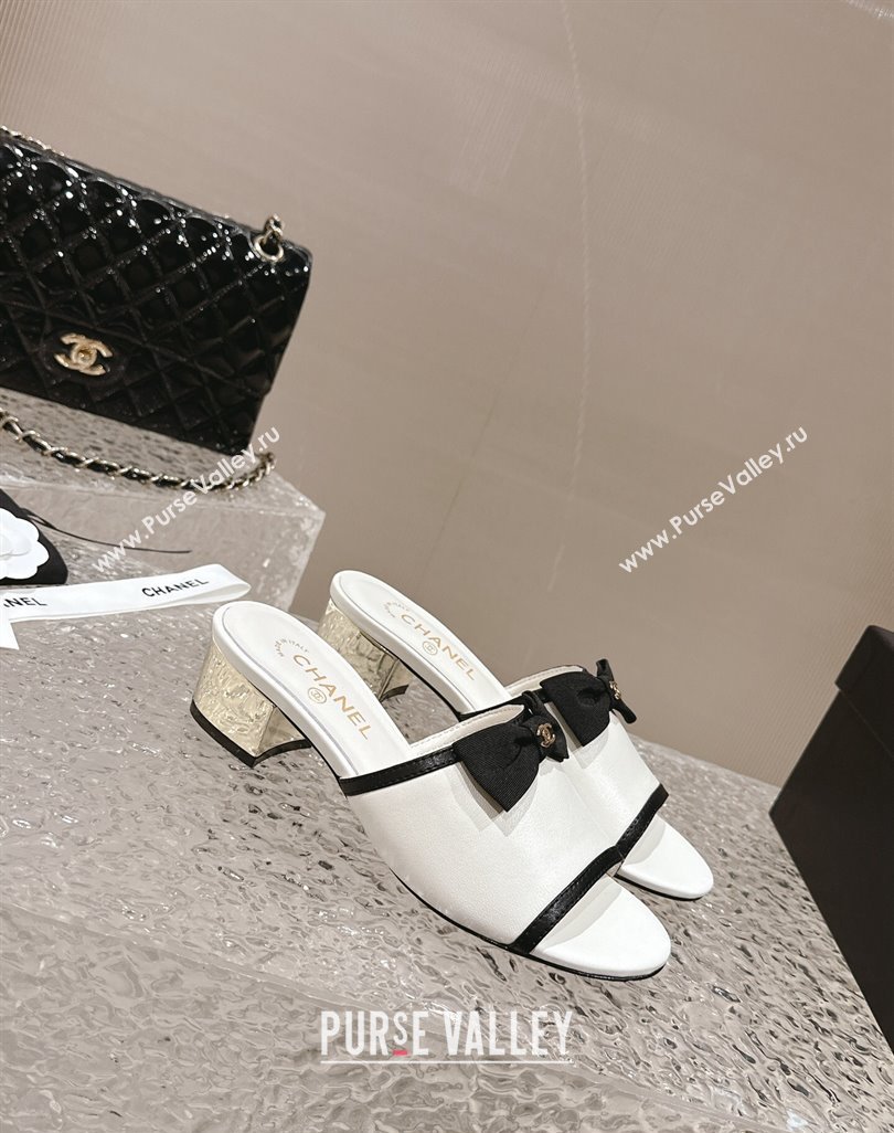 Chanel Lambskin Grosgrain Heel Mules with Bow G45691 White 2024 (modeng-24040129)
