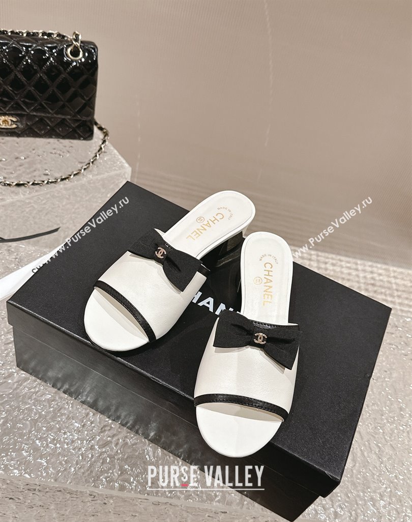 Chanel Lambskin Grosgrain Heel Mules with Bow G45691 White 2024 (modeng-24040129)