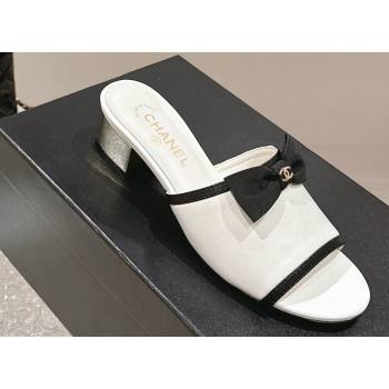 Chanel Lambskin Grosgrain Heel Mules with Bow G45691 White 2024 (modeng-24040129)