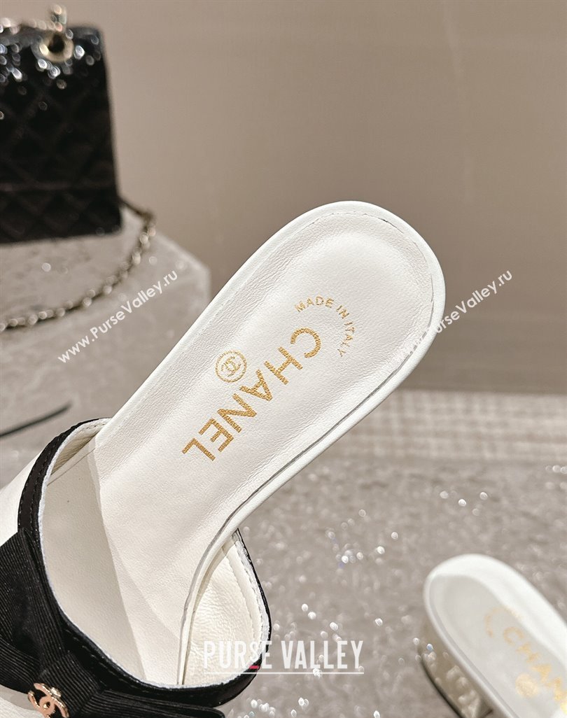 Chanel Lambskin Grosgrain Heel Mules with Bow G45691 White 2024 (modeng-24040129)