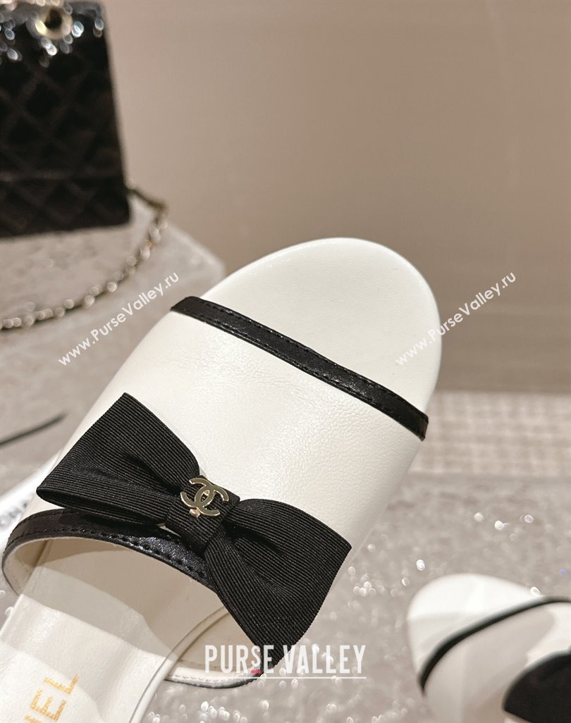 Chanel Lambskin Grosgrain Heel Mules with Bow G45691 White 2024 (modeng-24040129)