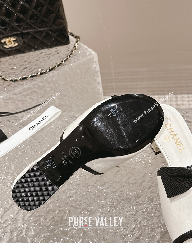 Chanel Lambskin Grosgrain Heel Mules with Bow G45691 White 2024 (modeng-24040129)