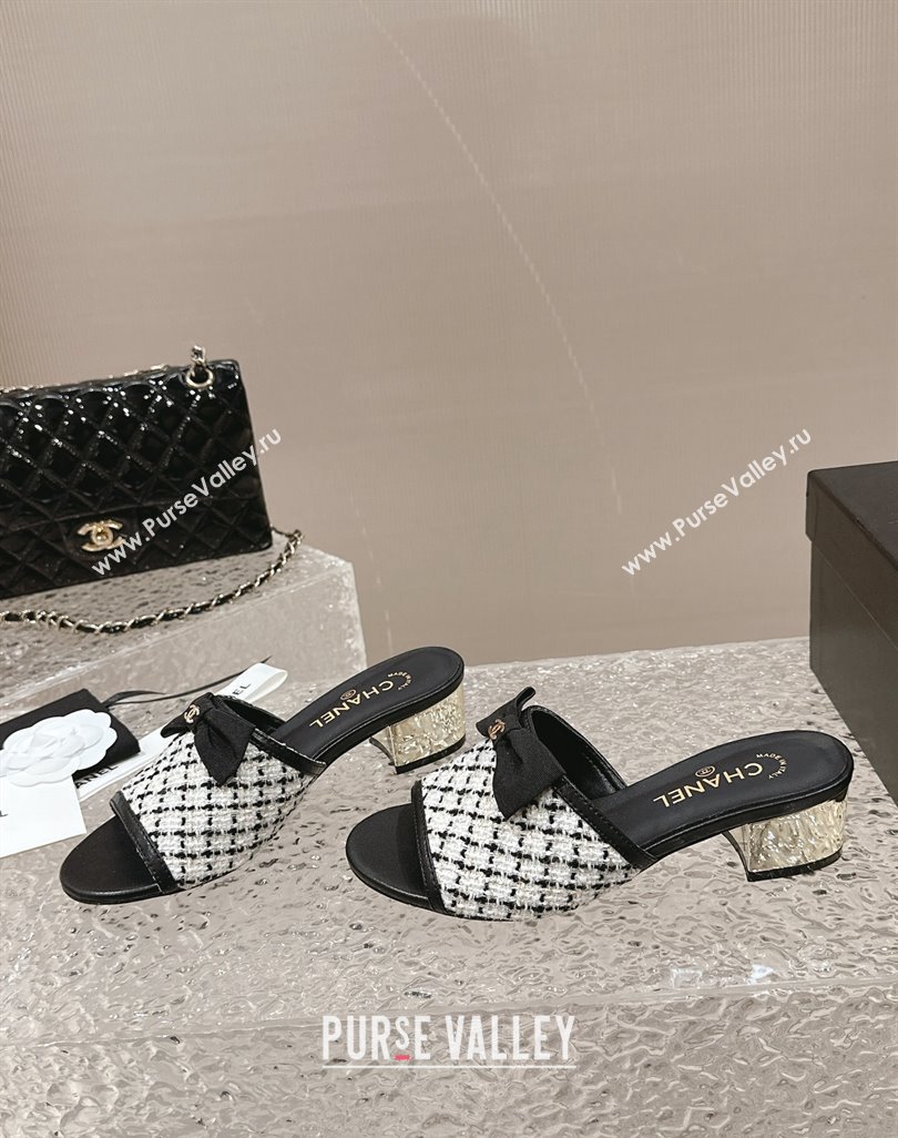 Chanel Tweed Grosgrain Heel Mules with Bow G45691 02 2024 (modeng-24040126)