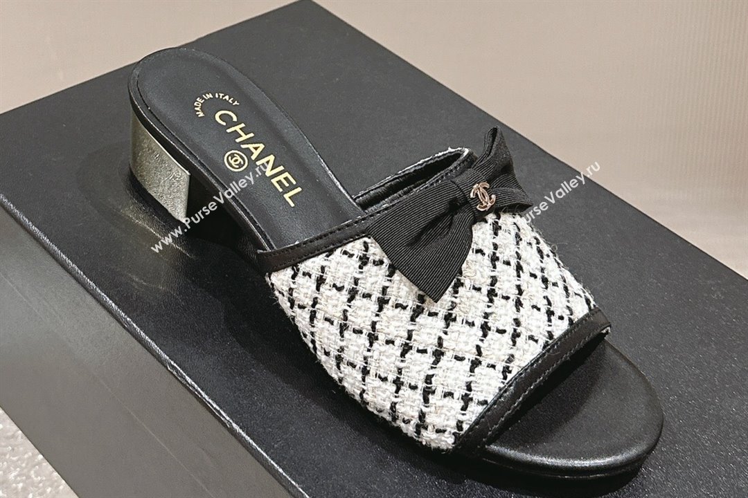 Chanel Tweed Grosgrain Heel Mules with Bow G45691 02 2024 (modeng-24040126)