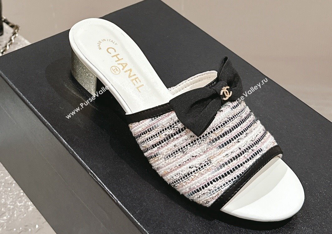 Chanel Tweed Grosgrain Heel Mules with Bow G45691 03 2024 (modeng-24040127)