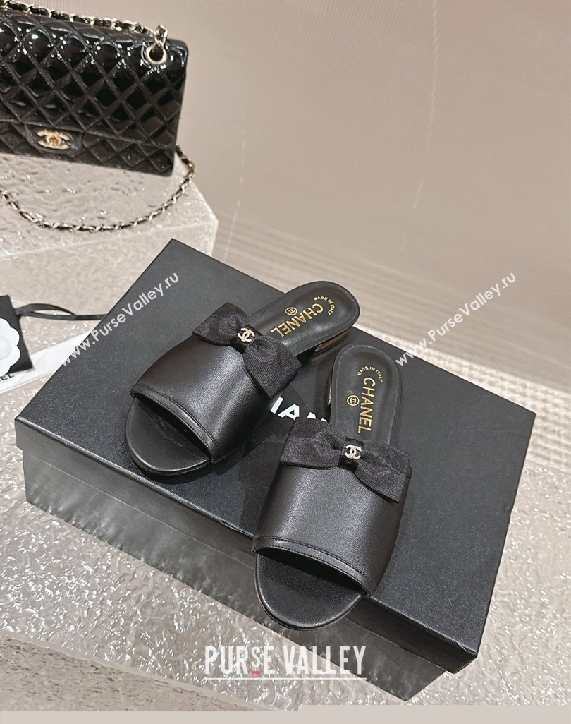 Chanel Lambskin Grosgrain Flat Mules with Bow G45691 Black 2024 (modeng-24040131)