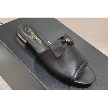 Chanel Lambskin Grosgrain Flat Mules with Bow G45691 Black 2024 (modeng-24040131)