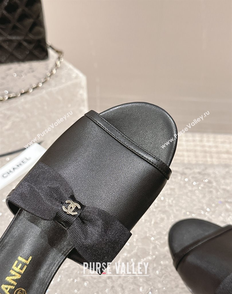 Chanel Lambskin Grosgrain Flat Mules with Bow G45691 Black 2024 (modeng-24040131)