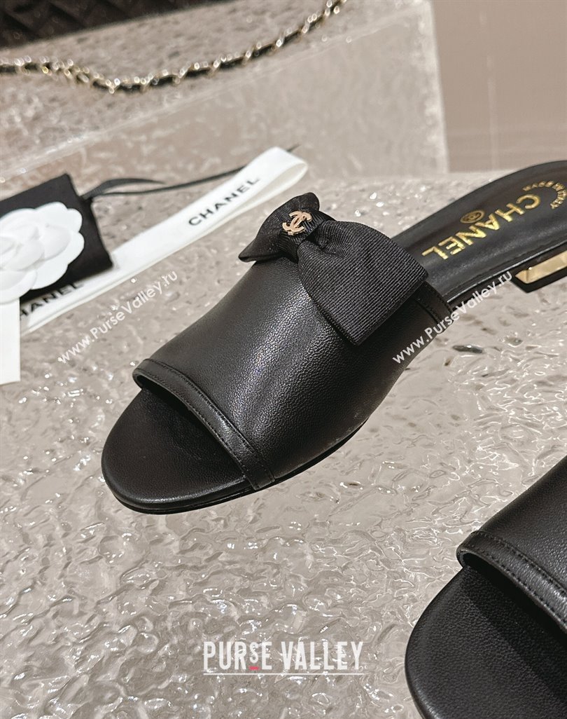 Chanel Lambskin Grosgrain Flat Mules with Bow G45691 Black 2024 (modeng-24040131)