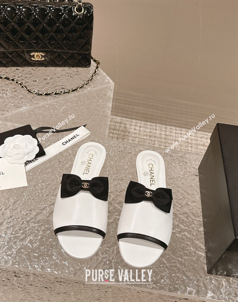 Chanel Lambskin Grosgrain Flat Mules with Bow G45691 White 2024 (modeng-24040132)