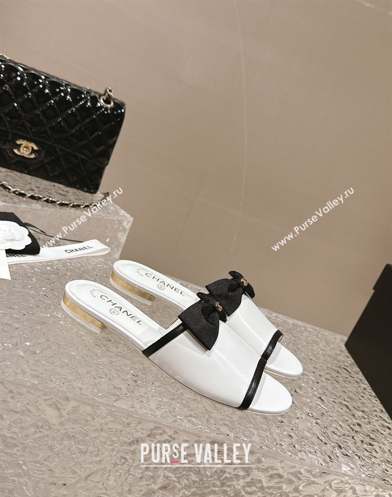 Chanel Lambskin Grosgrain Flat Mules with Bow G45691 White 2024 (modeng-24040132)
