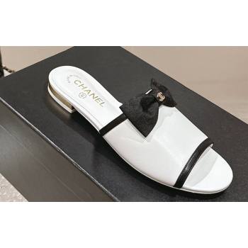 Chanel Lambskin Grosgrain Flat Mules with Bow G45691 White 2024 (modeng-24040132)