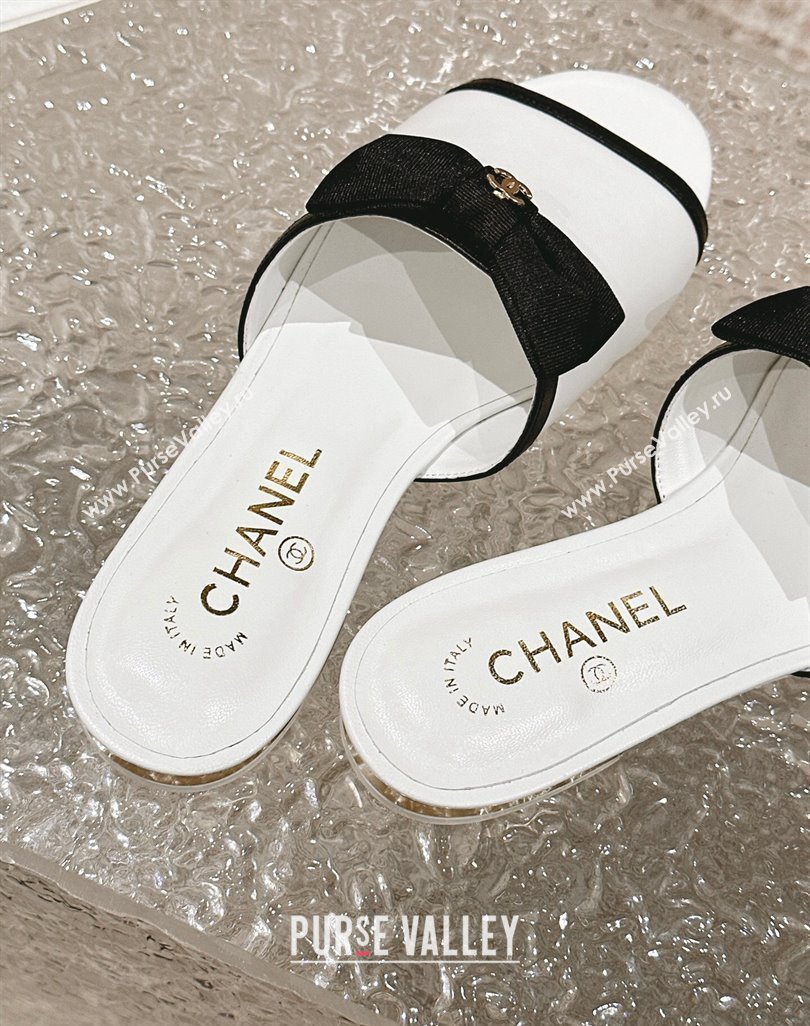 Chanel Lambskin Grosgrain Flat Mules with Bow G45691 White 2024 (modeng-24040132)