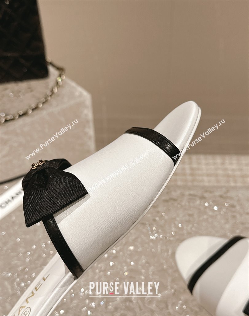 Chanel Lambskin Grosgrain Flat Mules with Bow G45691 White 2024 (modeng-24040132)
