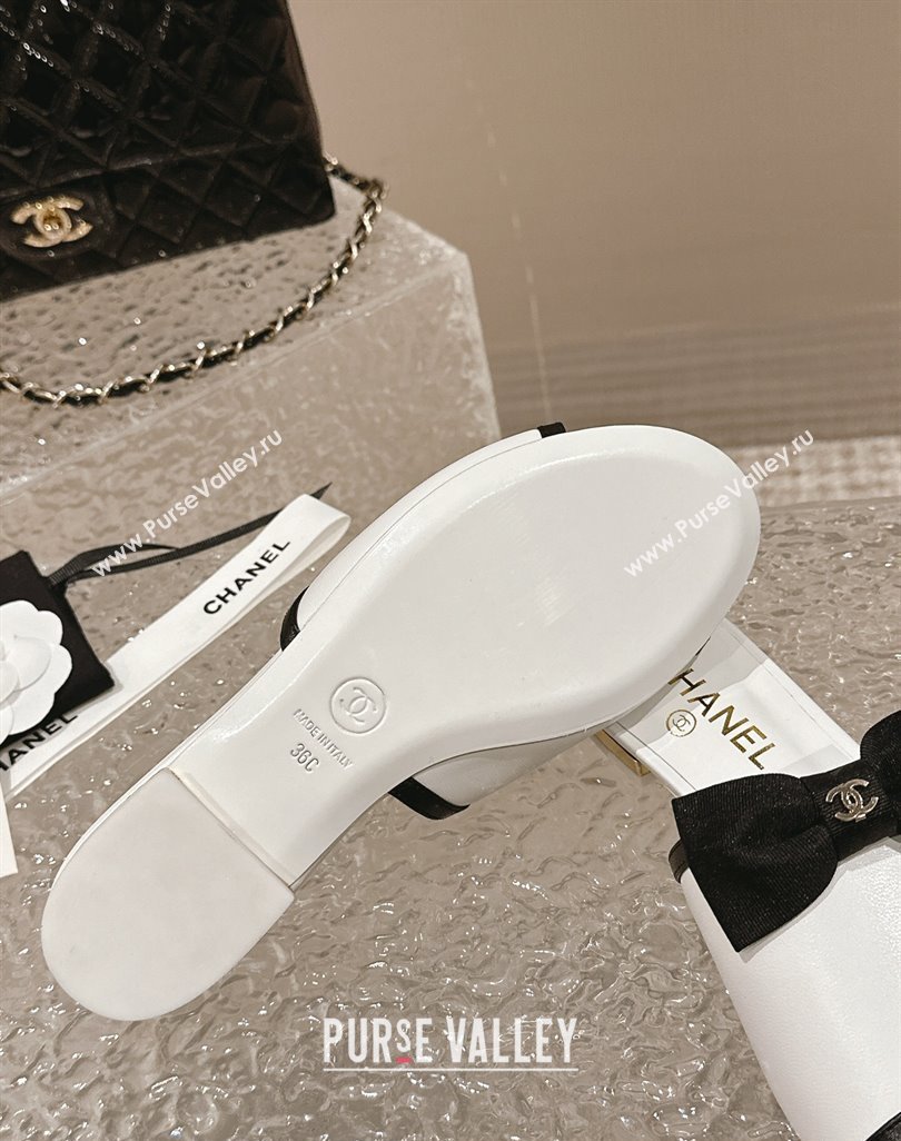 Chanel Lambskin Grosgrain Flat Mules with Bow G45691 White 2024 (modeng-24040132)