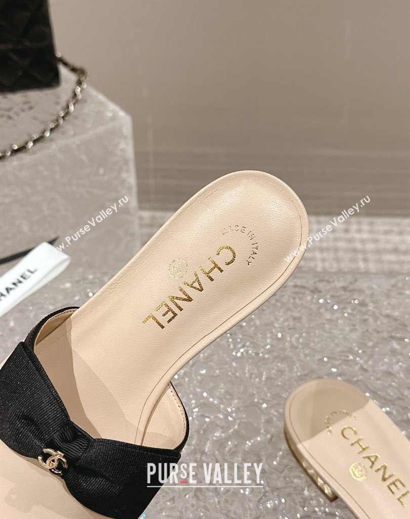 Chanel Lambskin Grosgrain Flat Mules with Bow G45691 Beige 2024 (modeng-24040133)