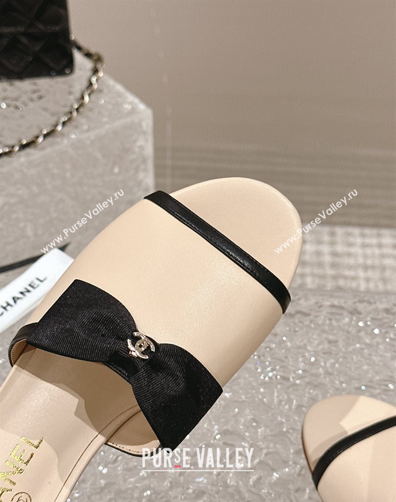 Chanel Lambskin Grosgrain Flat Mules with Bow G45691 Beige 2024 (modeng-24040133)
