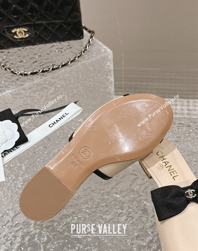 Chanel Lambskin Grosgrain Flat Mules with Bow G45691 Beige 2024 (modeng-24040133)