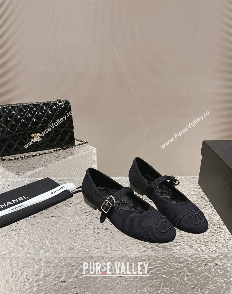 Chanel Cotton Silk Mary Janes G45503 Black 2024 (modeng-24040237)