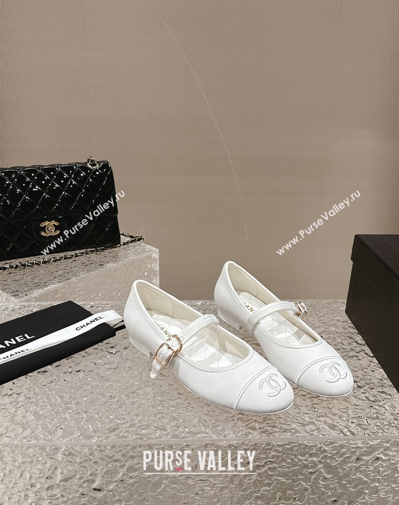 Chanel Cotton Silk Mary Janes G45503 White 2024 (modeng-24040238)