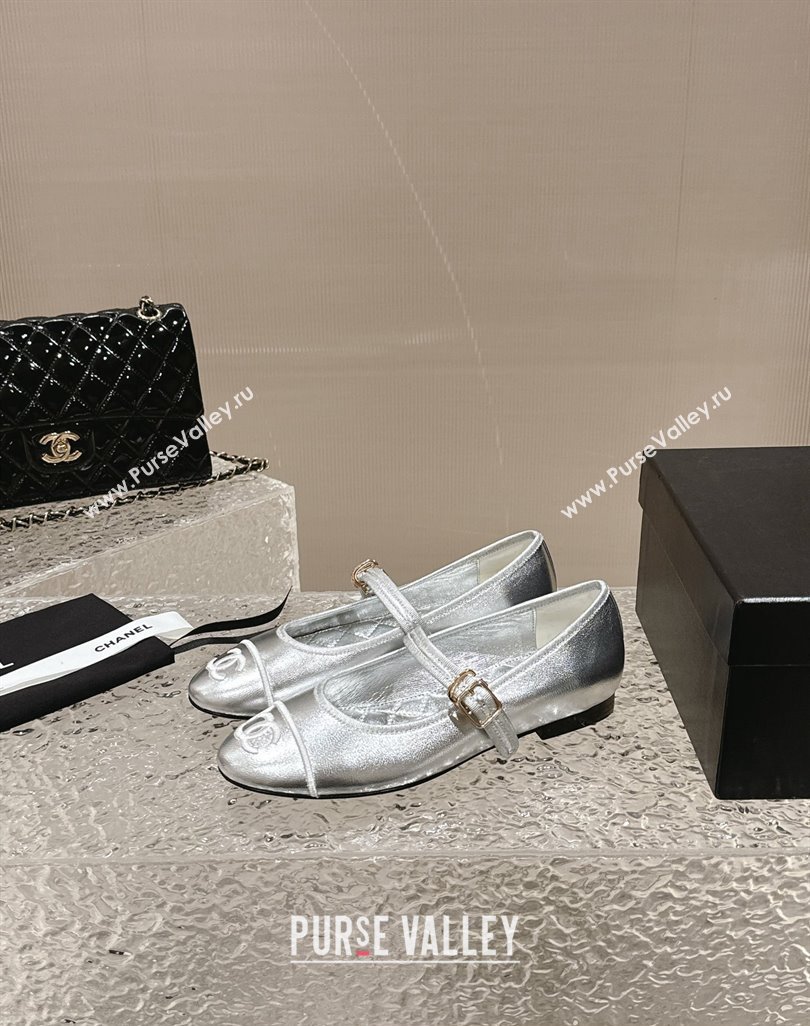 Chanel Lambskin Mary Janes G45503 Silver 2024 (modeng-24040236)