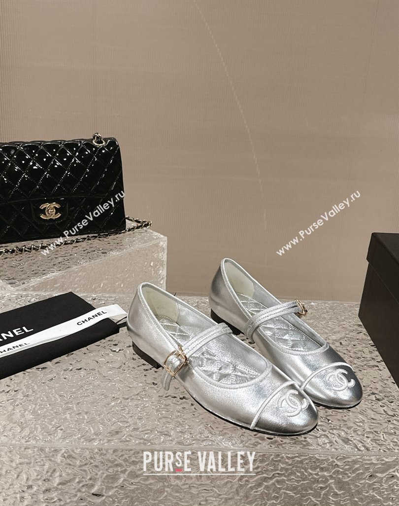 Chanel Lambskin Mary Janes G45503 Silver 2024 (modeng-24040236)