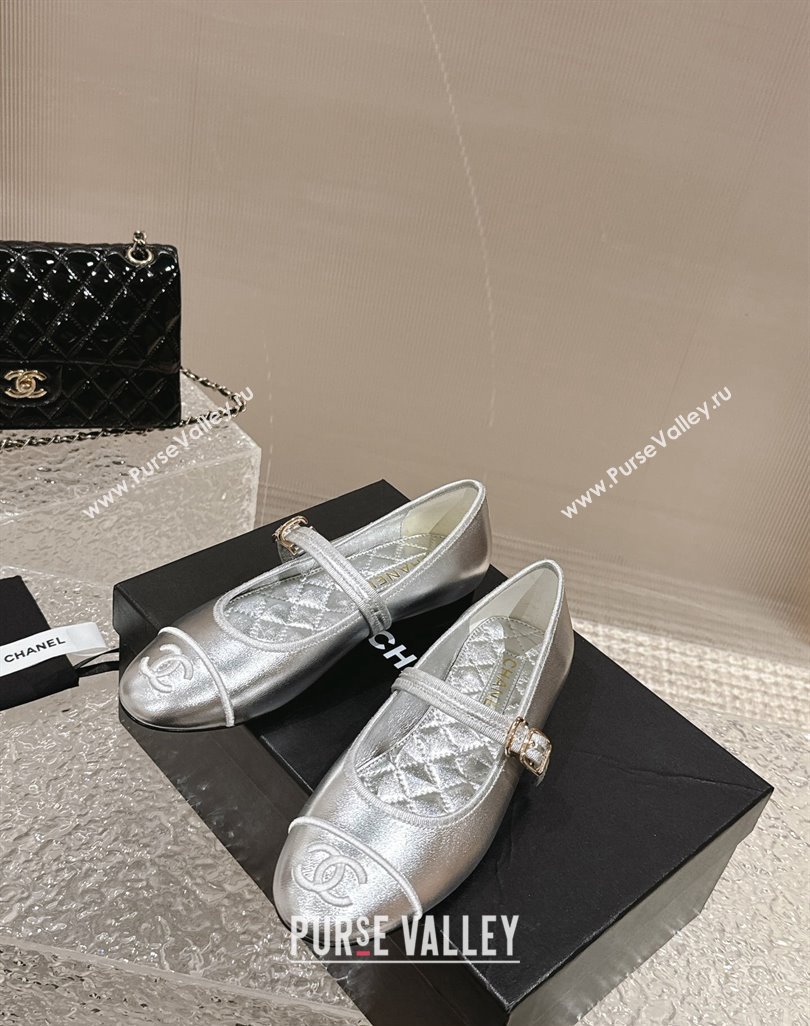 Chanel Lambskin Mary Janes G45503 Silver 2024 (modeng-24040236)