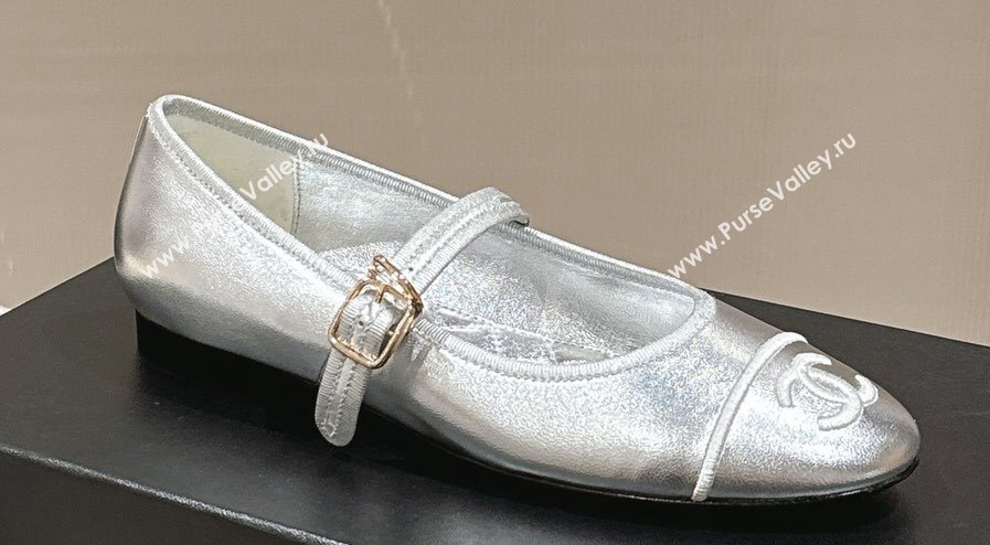 Chanel Lambskin Mary Janes G45503 Silver 2024 (modeng-24040236)