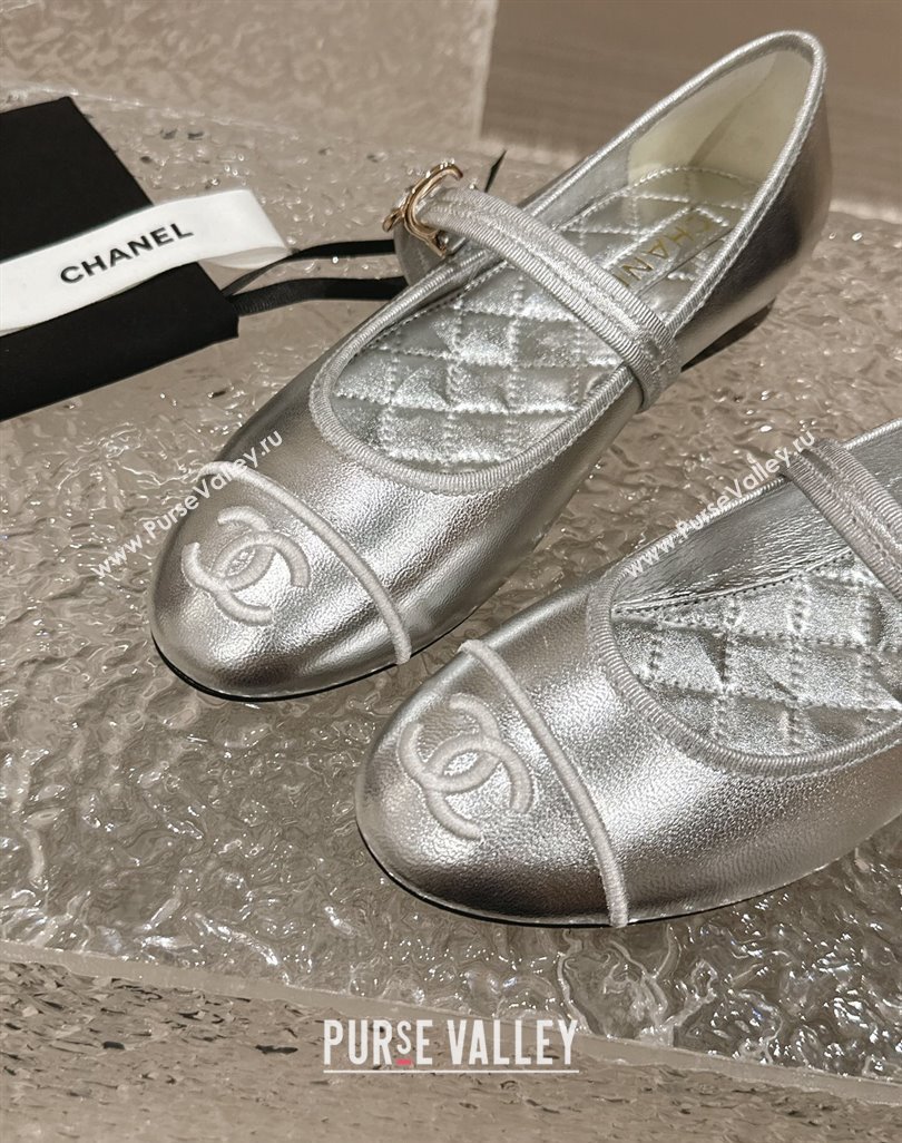 Chanel Lambskin Mary Janes G45503 Silver 2024 (modeng-24040236)