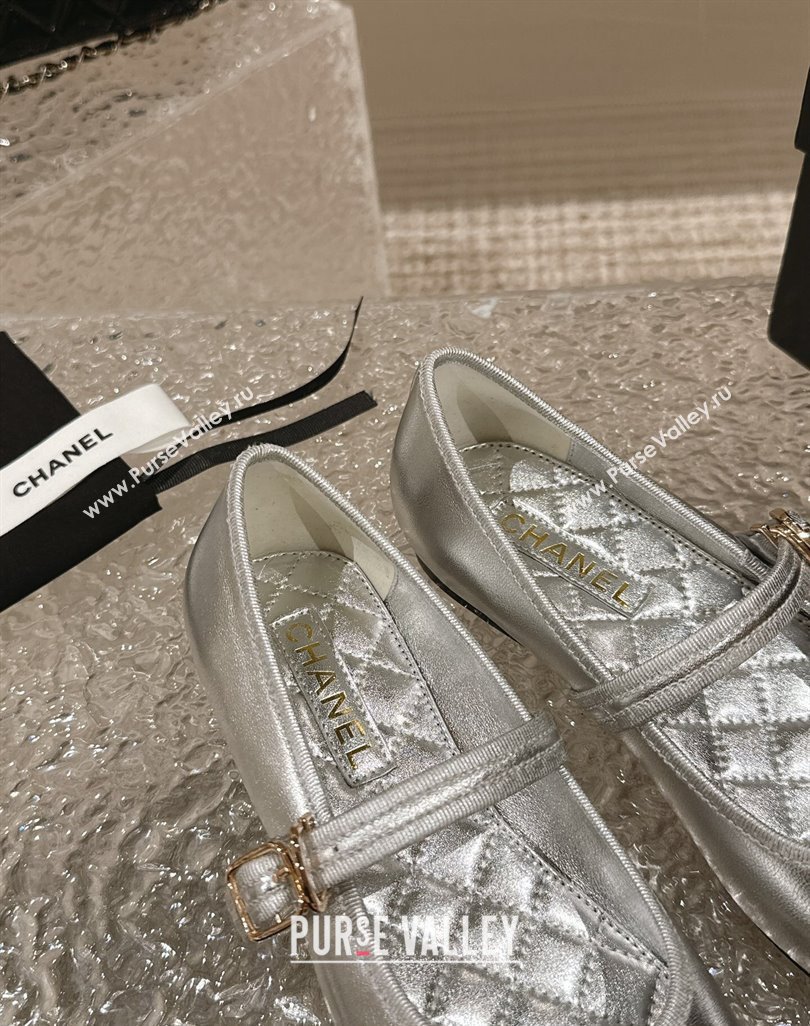 Chanel Lambskin Mary Janes G45503 Silver 2024 (modeng-24040236)