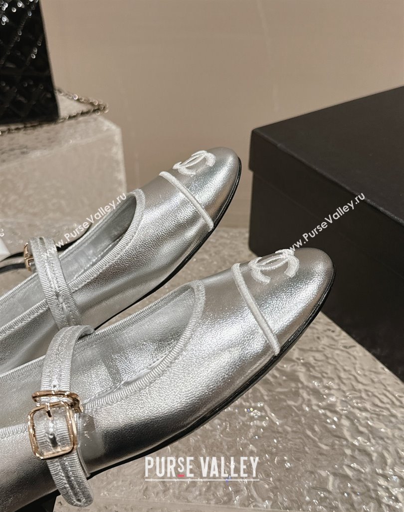 Chanel Lambskin Mary Janes G45503 Silver 2024 (modeng-24040236)