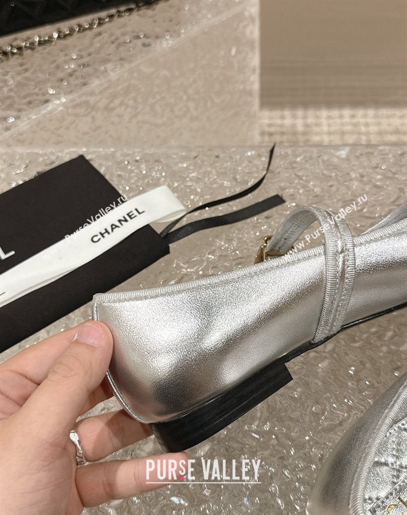 Chanel Lambskin Mary Janes G45503 Silver 2024 (modeng-24040236)