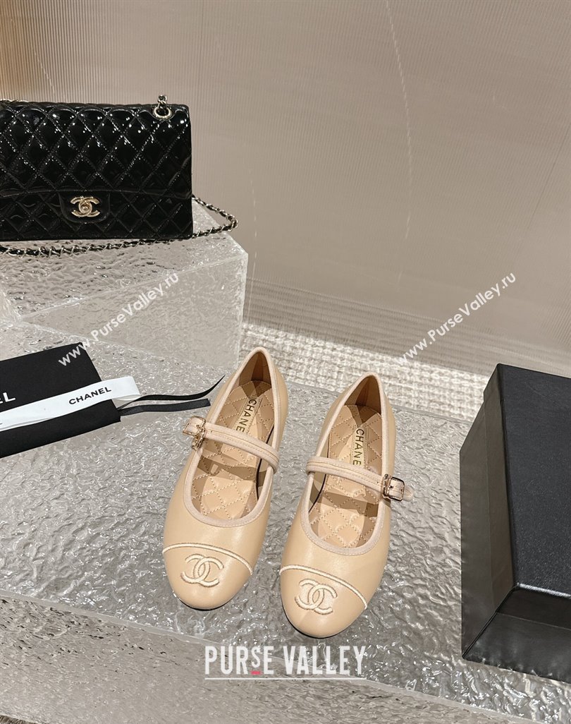 Chanel Lambskin Mary Janes G45503 Beige 2024 (modeng-24040235)
