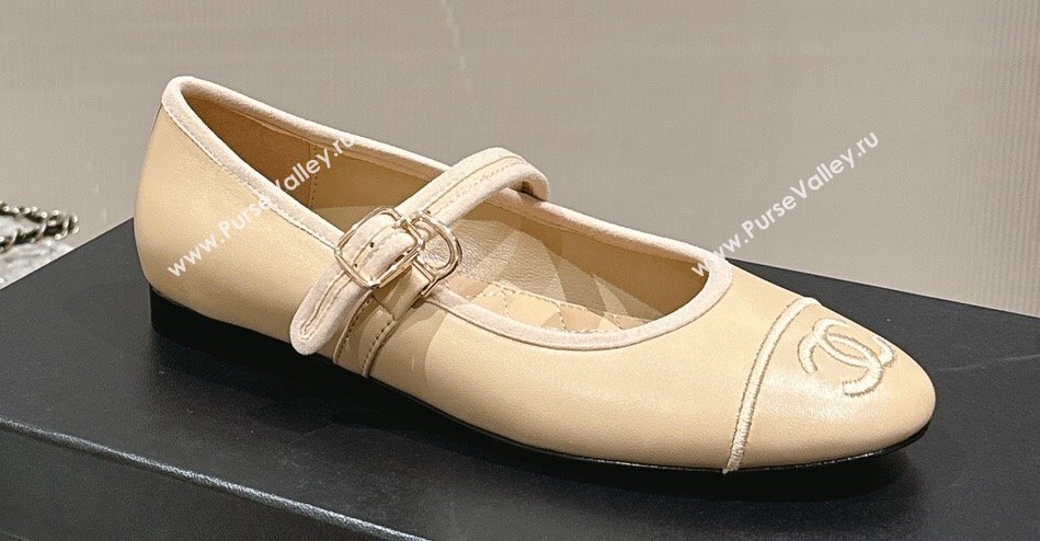 Chanel Lambskin Mary Janes G45503 Beige 2024 (modeng-24040235)