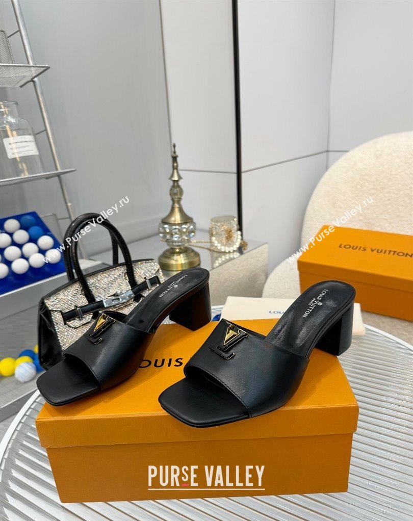 Louis Vuitton Calf leather LV Capri Heel Mules Black 2024 (modeng-24033017)