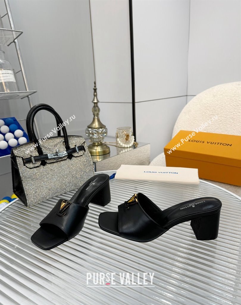 Louis Vuitton Calf leather LV Capri Heel Mules Black 2024 (modeng-24033017)