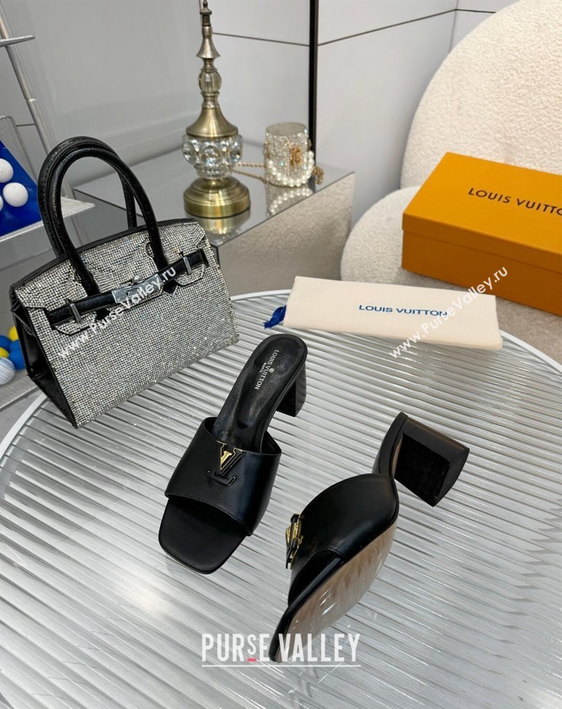 Louis Vuitton Calf leather LV Capri Heel Mules Black 2024 (modeng-24033017)