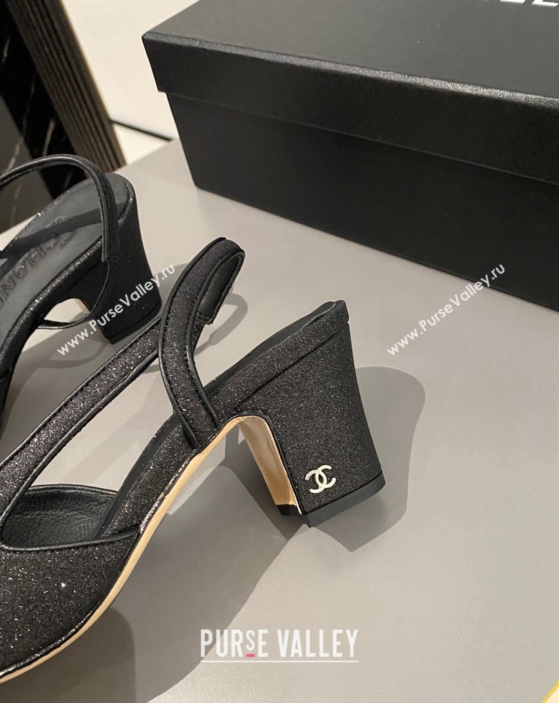 Chanel Heel 6.5cm Slingbacks G31318 Glitter Black 2024 (modeng-24040206)