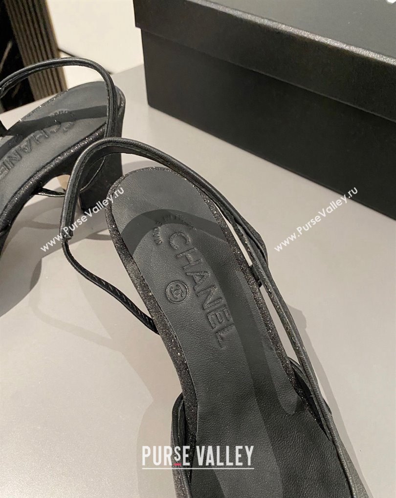 Chanel Heel 6.5cm Slingbacks G31318 Glitter Black 2024 (modeng-24040206)