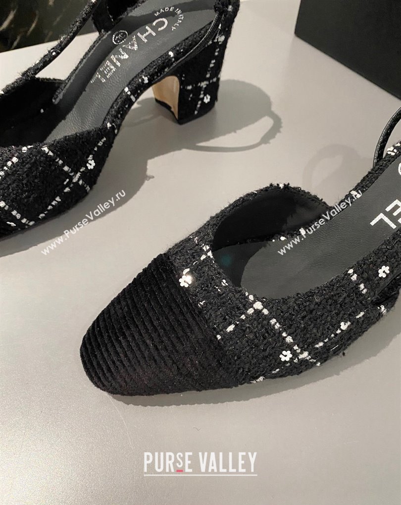 Chanel Heel 6.5cm Slingbacks G31318 Tweed Black 2024 (modeng-24040207)
