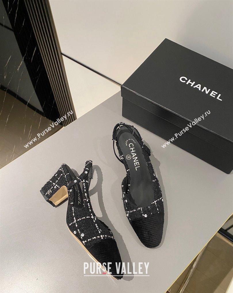 Chanel Heel 6.5cm Slingbacks G31318 Tweed Black 2024 (modeng-24040207)