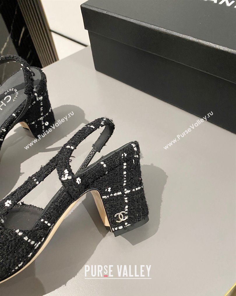 Chanel Heel 6.5cm Slingbacks G31318 Tweed Black 2024 (modeng-24040207)