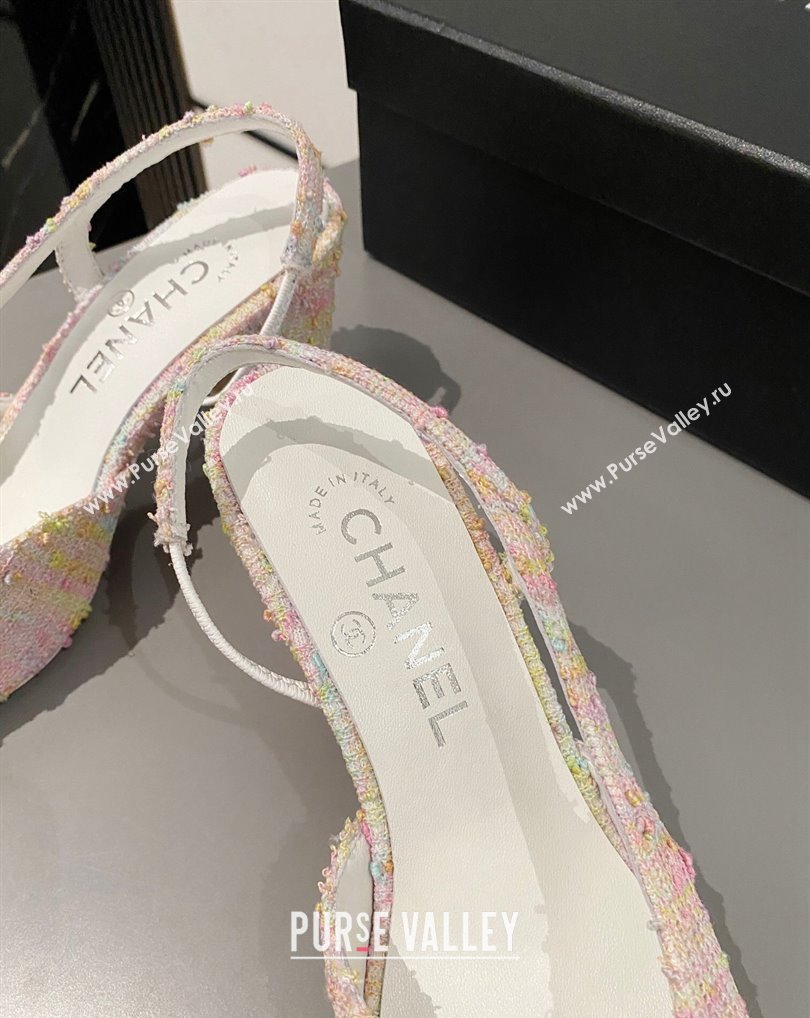 Chanel Heel 6.5cm Slingbacks G31318 Tweed Pink/Patent White 2024 (modeng-24040213)