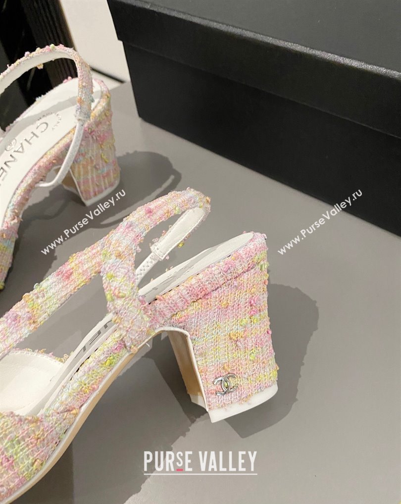 Chanel Heel 6.5cm Slingbacks G31318 Tweed Pink/Patent White 2024 (modeng-24040213)