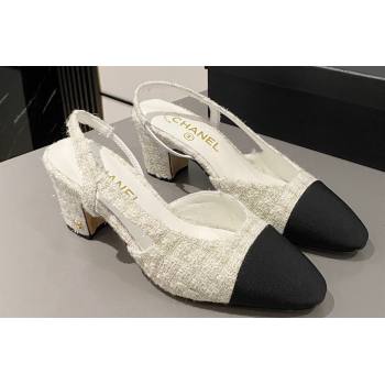 Chanel Heel 6.5cm Slingbacks G31318 Tweed White/Black 2024 (modeng-24040215)