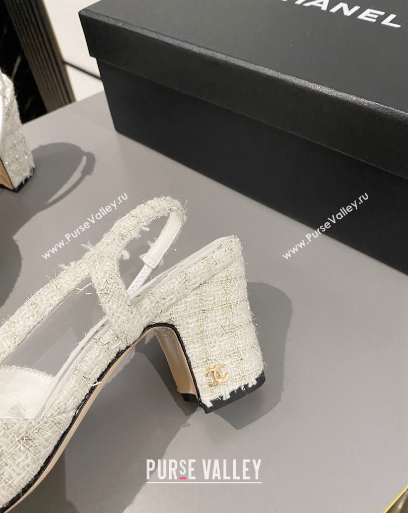 Chanel Heel 6.5cm Slingbacks G31318 Tweed White/Black 2024 (modeng-24040215)